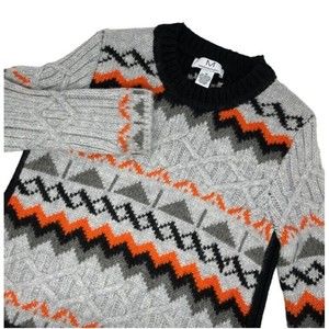 Magaschoni crew neck pullover aztec black orange gray sweater size M